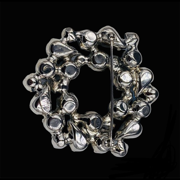 Vintage Weiss Blue Rhinestone Circle Brooch - Picture 5 of 5